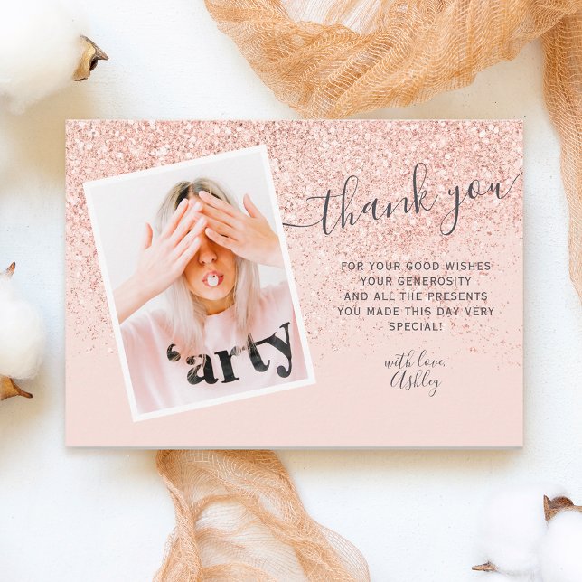 Rose gold glitter blush photo thank you Sweet 16 (Creator Uploaded)