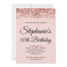 Rose Gold Glitter Blush Pink 50th Birthday