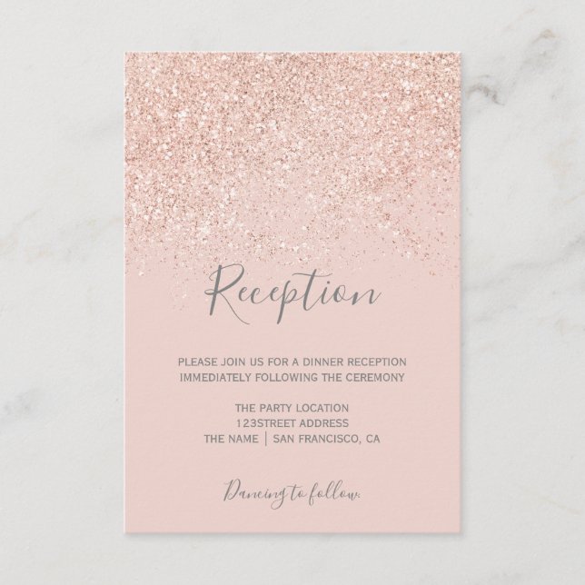 Rose gold glitter blush pink elegant reception enclosure card (Front)