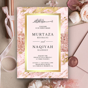 Rose Gold Glitter Blush Pink Marble Muslim Wedding Invitation