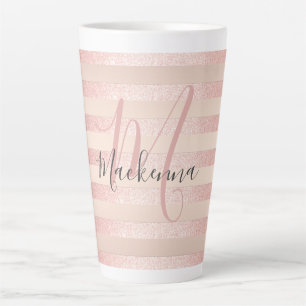 Rose Gold Glitter Blush Pink Monogram Script Girly Latte Mug