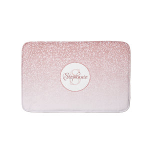 Rose Gold Glitter Blush Pink Ombre Monogram Bath Mat