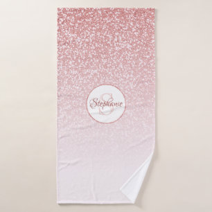 Rose Gold Glitter Blush Pink Ombre Monogram Bath Towel