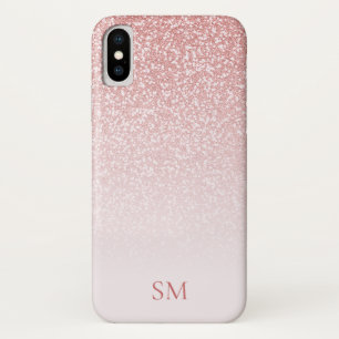 Rose Gold Glitter Blush Pink Ombre Monogram iPhone X Case