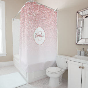 Rose Gold Glitter Blush Pink Ombre Monogram Shower Curtain