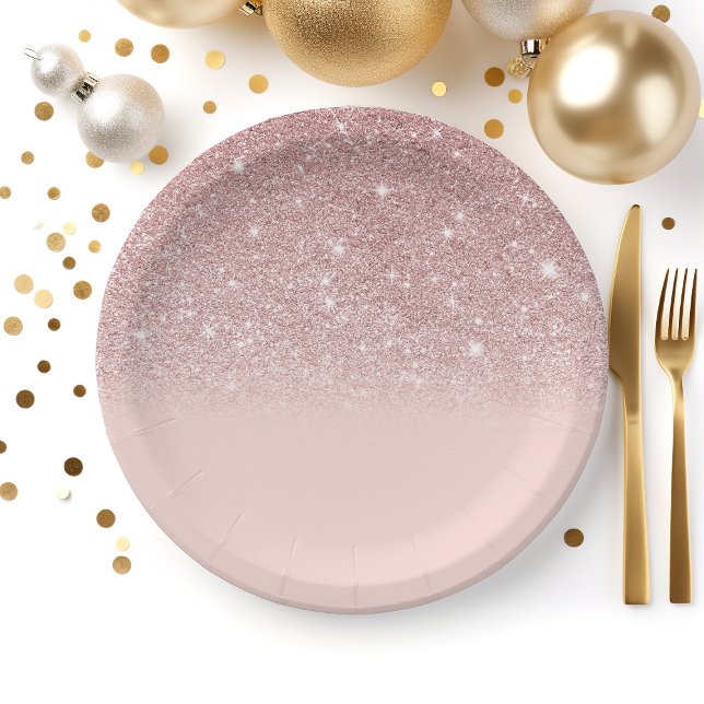 Rose Gold Glitter Blush Pink Ombre Paper Plate (Creator Uploaded)