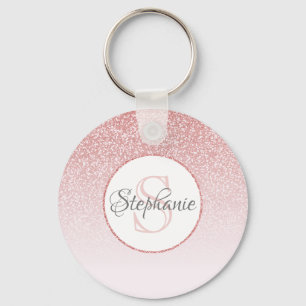 Rose Gold Glitter Blush Pink Ombre Personalized Key Ring