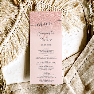 Rose gold glitter blush pink script wedding menu