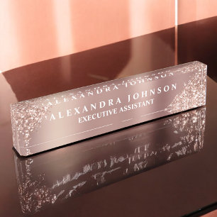 Rose Gold Glitter   Blush Pink Sparkle Glitter Nameplate