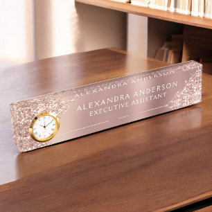 Rose Gold Glitter Blush Pink Sparkle Glitter Nameplate