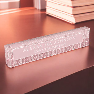 Rose Gold Glitter   Blush Pink Sparkle Modern Nameplate