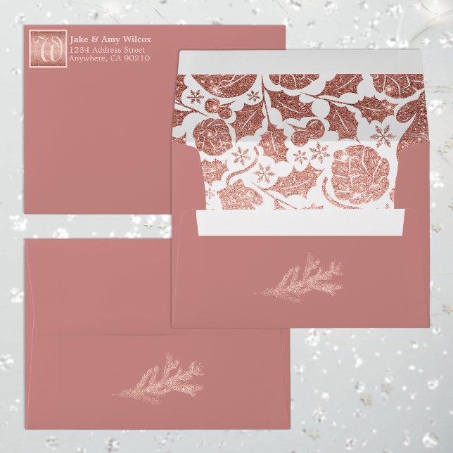 Rose Gold Glitter & Blush Pink Template Christmas Envelope (Creator Uploaded)