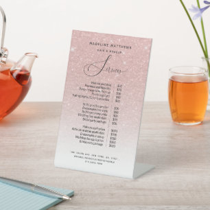Rose Gold Glitter Blush Sparkle Salon Price List Pedestal Sign