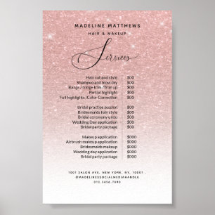 Rose Gold Glitter Blush Sparkle Salon Price List Poster