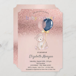 Rose Gold Glitter Bokeh,Teddy Bear Baby Shower  Invitation