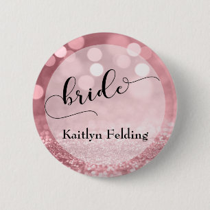 Rose Gold Glitter Bokeh & Typography Bride 2 6 Cm Round Badge