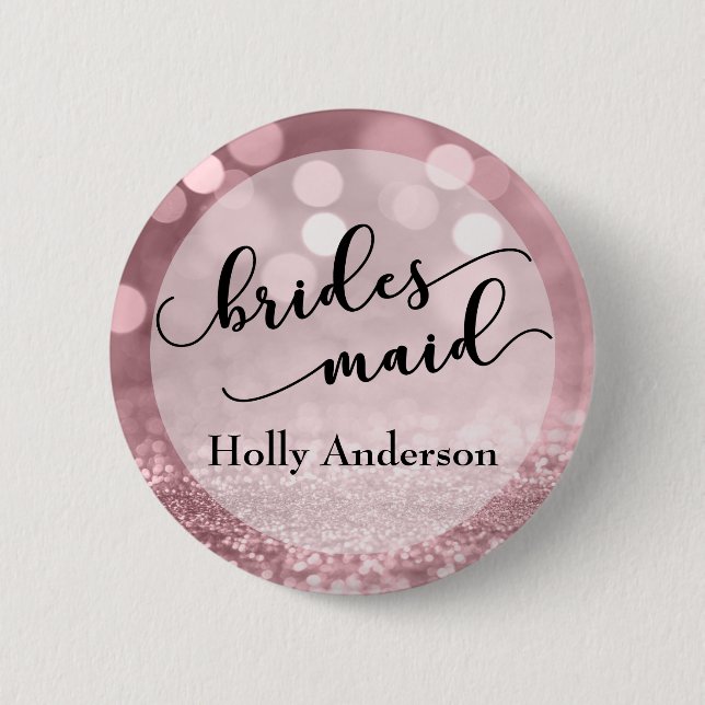 Rose Gold Glitter Bokeh & Typography Bridesmaid 6 Cm Round Badge (Front)