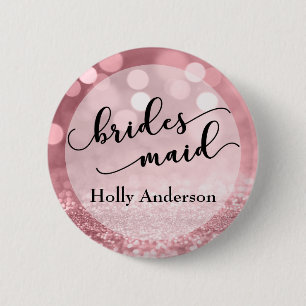 Rose Gold Glitter Bokeh & Typography Bridesmaid 6 Cm Round Badge