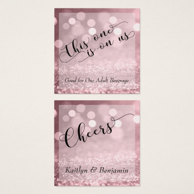 Rose Gold Glitter Bokeh & Typography Drink Tickets (Front & Back)