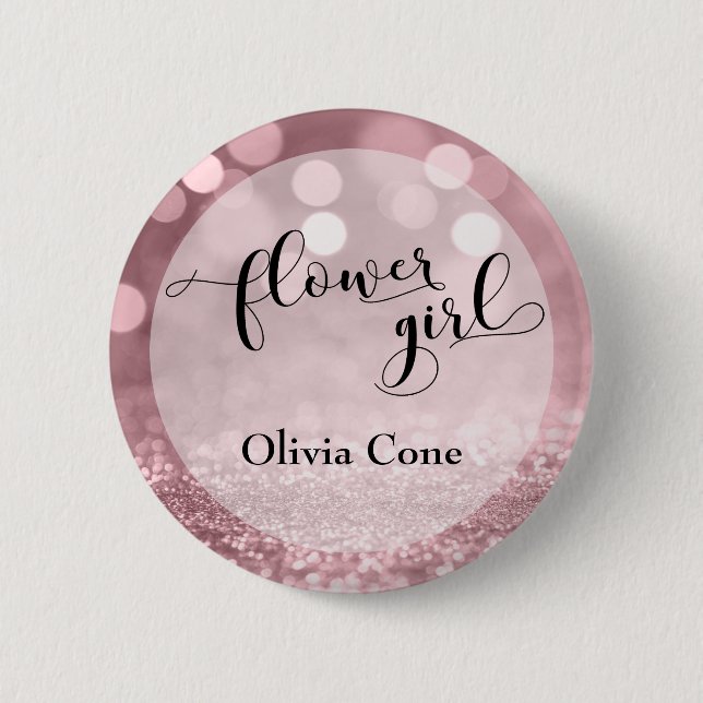 Rose Gold Glitter Bokeh Typography Flower Girl 6 Cm Round Badge (Front)