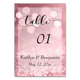Rose Gold Glitter Bokeh & Typography Table Number