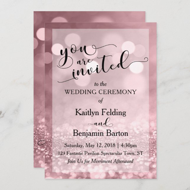 Rose Gold Glitter Bokeh Wedding You Are Invited Invitation (Front/Back)
