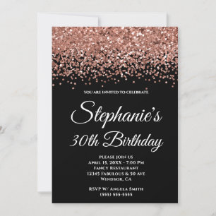 Rose Gold Glitter Border Black 30th Birthday Invitation