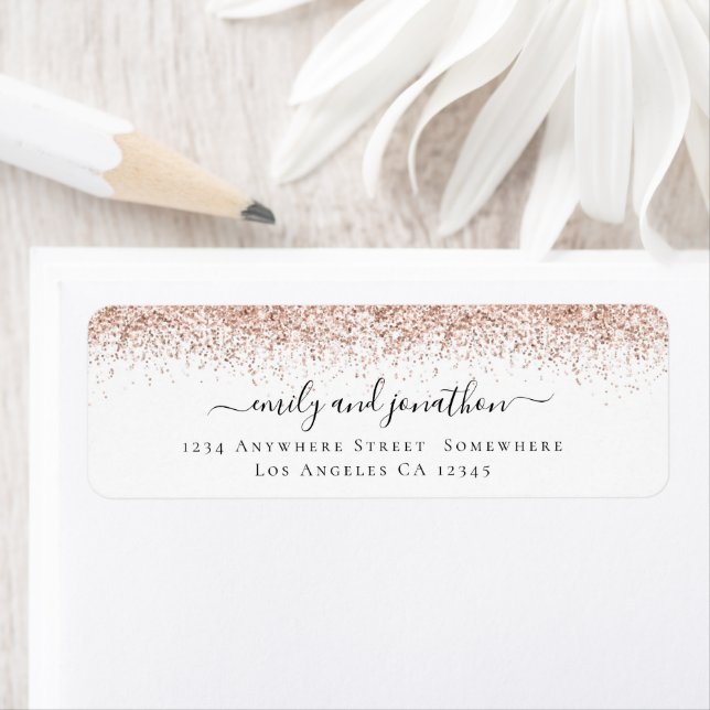 Rose Gold Glitter Border Return Name Address Label (Insitu)