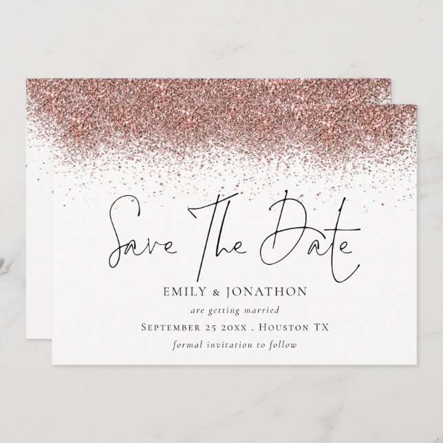Rose Gold Glitter Border Wedding  Save The Date (Front/Back)
