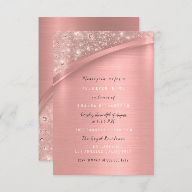 Rose Gold Glitter Bridal Shower Birthday Sweet Invitation (Front/Back)