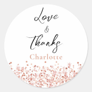 Rose Gold Glitter Bridal Shower thank you Classic Round Sticker