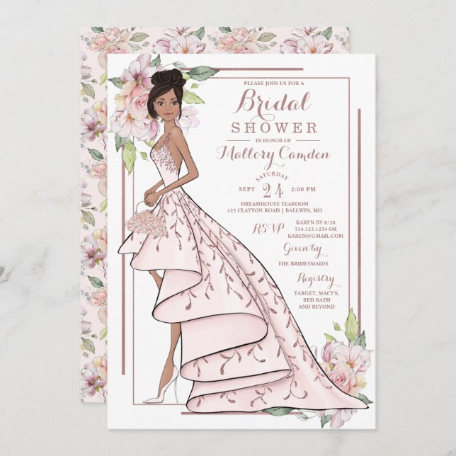 Rose Gold Glitter Bride Bridal Shower Invitation (Front/Back)