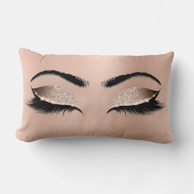 Rose Gold Glitter Browns Glam Makeup Lash Lux Lumbar Cushion (Front)
