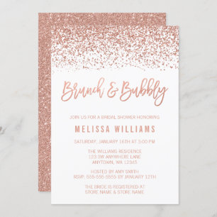 Rose Gold Glitter Brunch and Bubbly Bridal Shower Invitation
