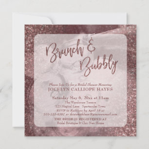Rose Gold Glitter Brunch & Bubbly Champagne Photo Invitation