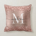 Rose Gold Glitter Brushed Metal Monogram Script Cushion<br><div class="desc">Blush Pink Rose Gold Glitter Sparkle Brushed Metal Girly Script Monogram Throw Pillow</div>