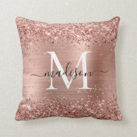 Rose Gold Glitter Brushed Metal Monogram Script