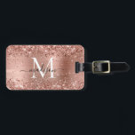 Rose Gold Glitter Brushed Metal Monogram Script Luggage Tag<br><div class="desc">Blush Pink Rose Gold Glitter Sparkle Brushed Metal Girly Script Monogram Luggage Tag</div>