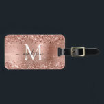 Rose Gold Glitter Brushed Metal Monogram Script Luggage Tag<br><div class="desc">Blush Pink Rose Gold Glitter Sparkle Brushed Metal Girly Script Monogram Luggage Tag</div>