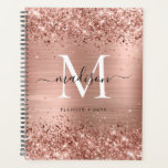 Rose Gold Glitter Brushed Metal Monogram Script Planner<br><div class="desc">Blush Pink Rose Gold Glitter Sparkle Brushed Metal Girly Script Monogram Planner</div>