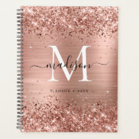 Rose Gold Glitter Brushed Metal Monogram Script