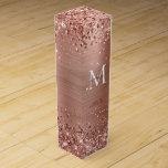 Rose Gold Glitter Brushed Metal Monogram Script Wine Box<br><div class="desc">Blush Pink Rose Gold Glitter Sparkle Brushed Metal Girly Script Monogram Wine Box</div>