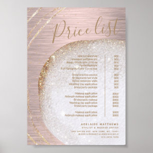 Rose Gold Glitter Brushed Metal Stylist Price List Poster