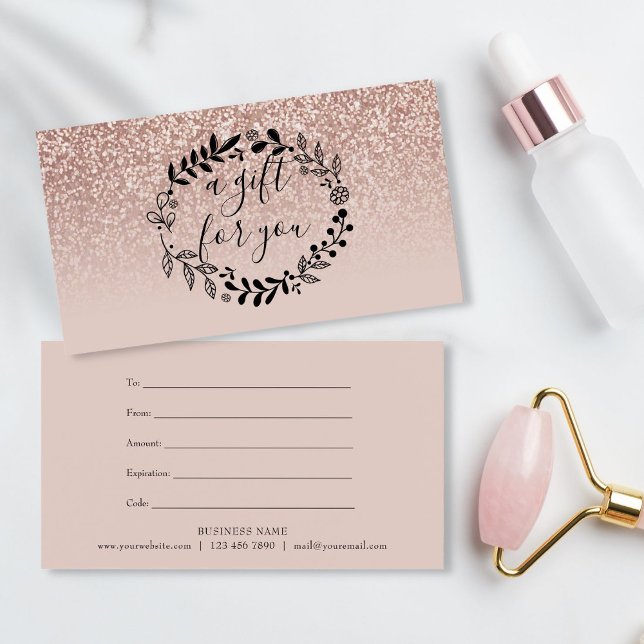 Rose Gold Glitter Business Gift Certificate (Creator Uploaded)