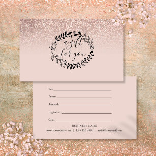 Rose Gold Glitter Business Gift Certificate Card