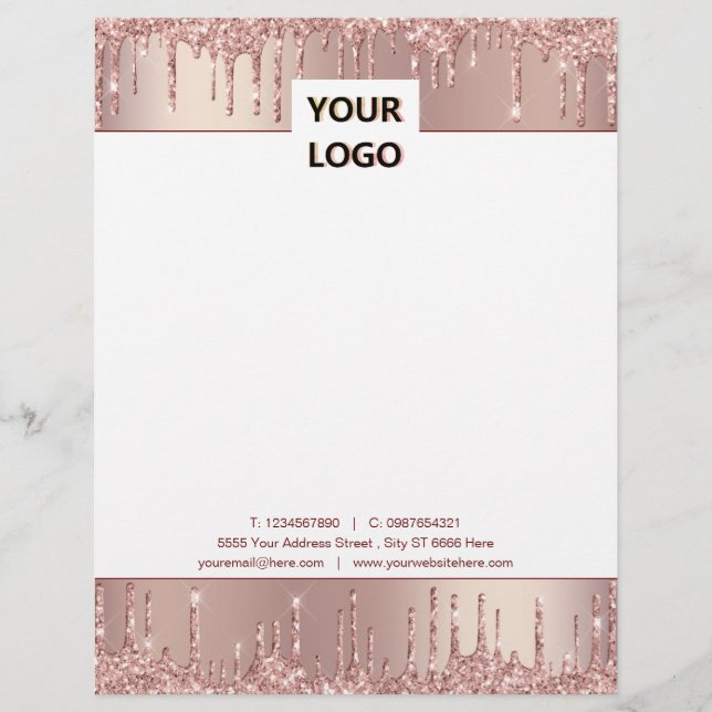 Rose Gold Glitter Business Letterhead Template (Front)