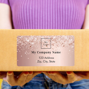 Rose gold glitter business logo return address