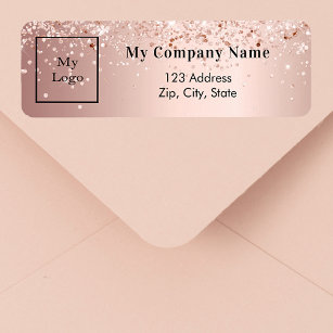 Rose gold glitter business logo return address return address label