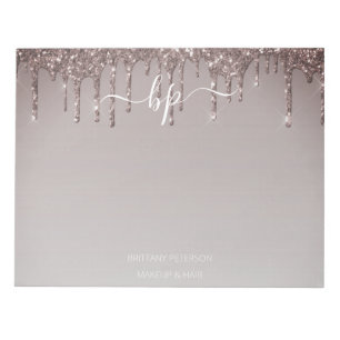 Rose Gold Glitter Business Staff Monogram Notepad