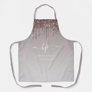 Rose Gold Glitter Business Staff Uniform Monogram Apron